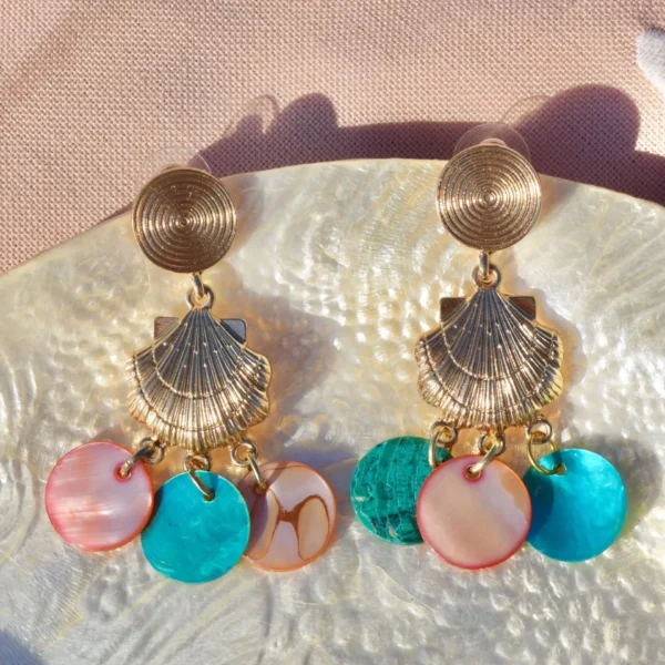 Sabrina gold earrings, handmade by Busy Beech from recycled and second-hand materials