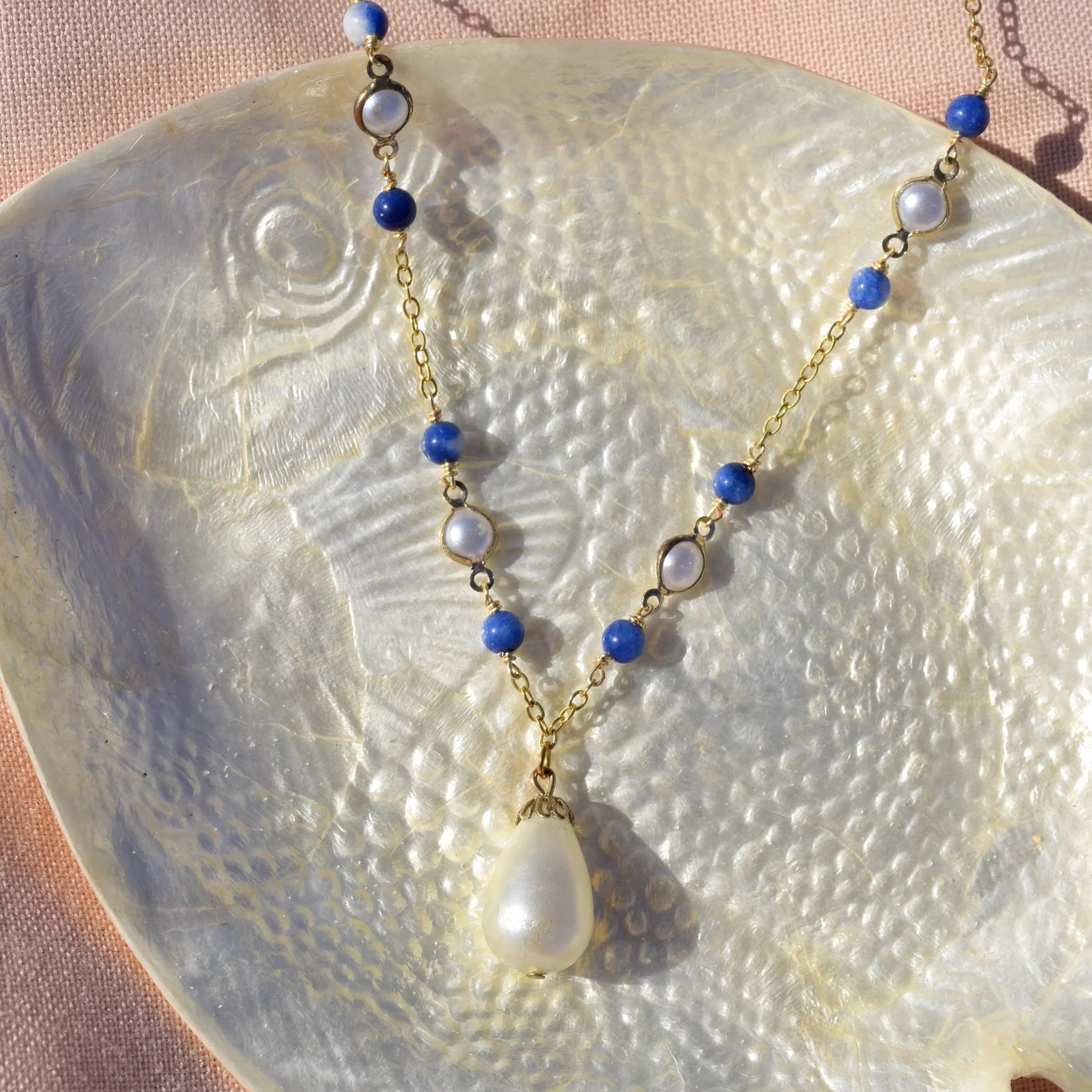 Lydia gold necklace, handmade by Busy Beech from recycled and second-hand materials