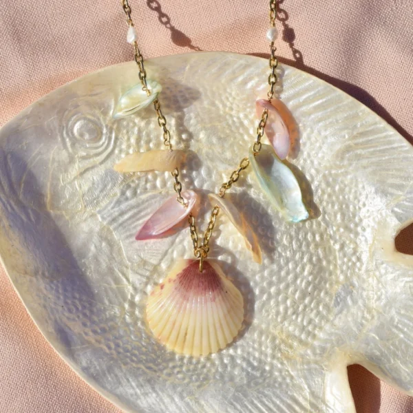 Livia gold necklace, handmade by Busy Beech from recycled and second-hand materials