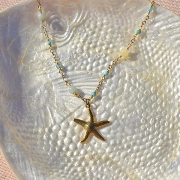 Maya gold necklace, handmade by Busy Beech from recycled and second-hand materials