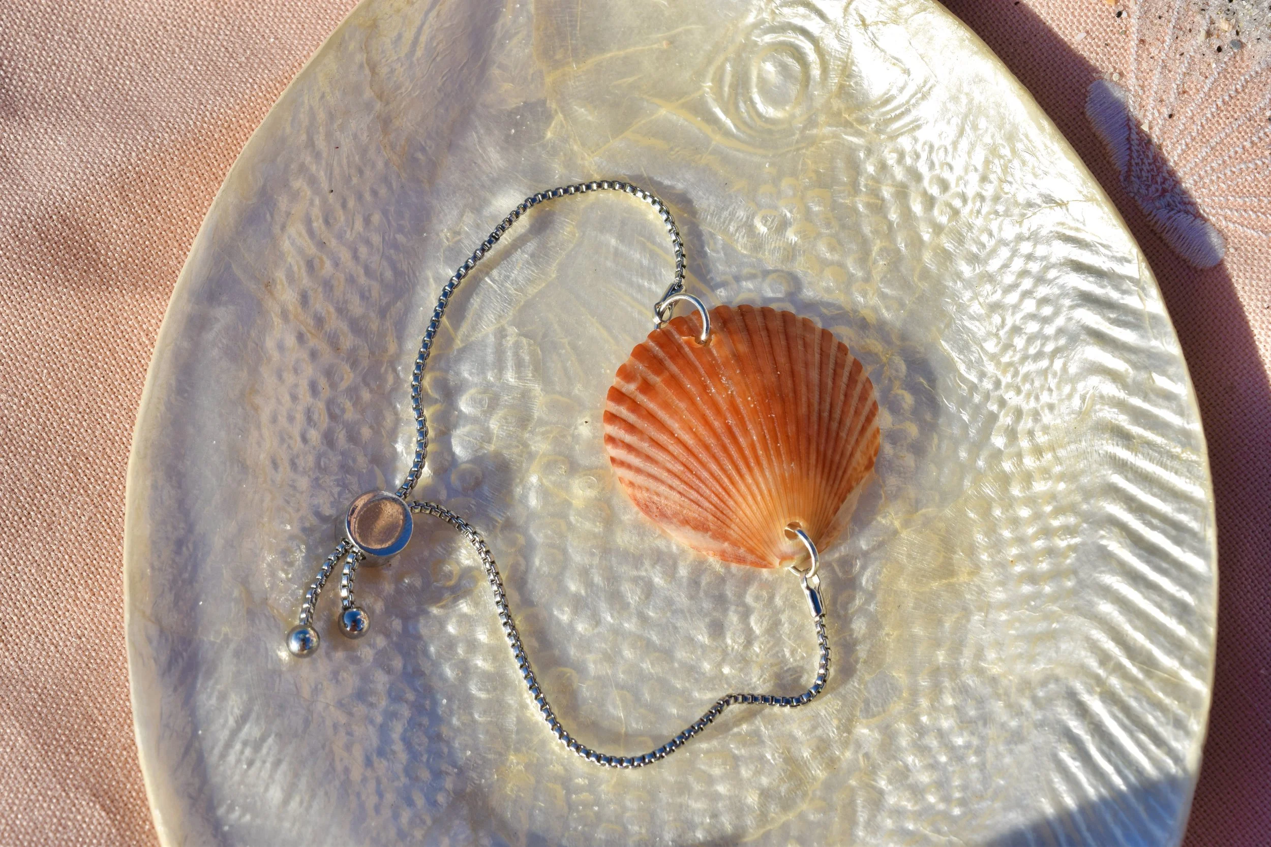Scallop Bracelet, handmade by Busy Beech from recycled and second-hand materials
