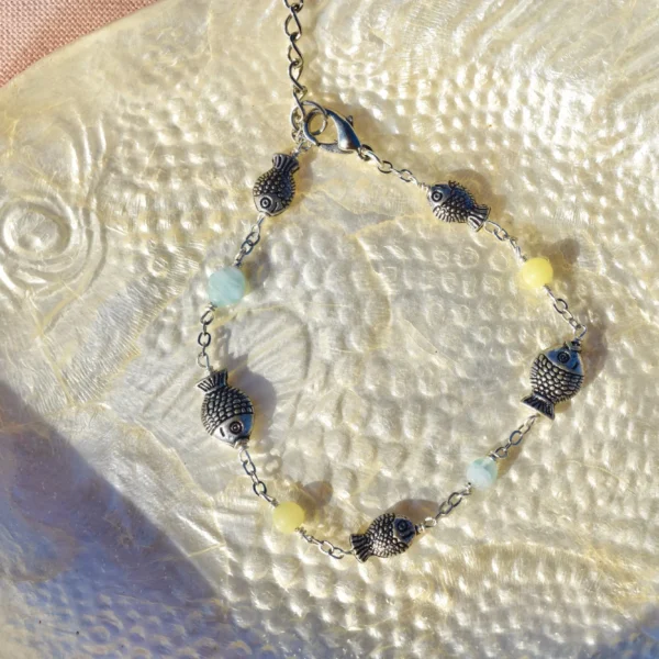 Fishy Bracelet, handmade by Busy Beech from recycled and second-hand materials