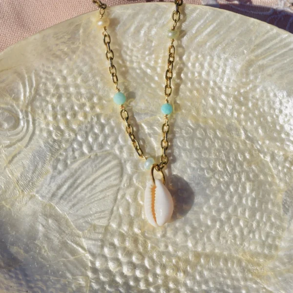 Elaina gold necklace, handmade by Busy Beech from recycled and second-hand materials