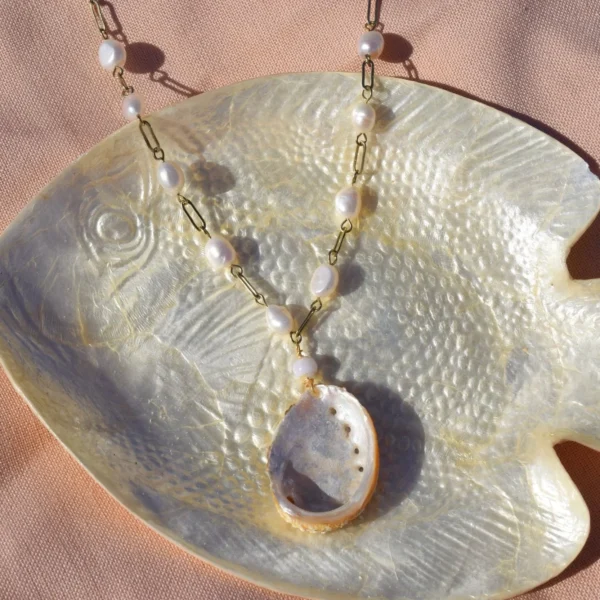 Calypso gold necklace, handmade by Busy Beech from recycled and second-hand materials