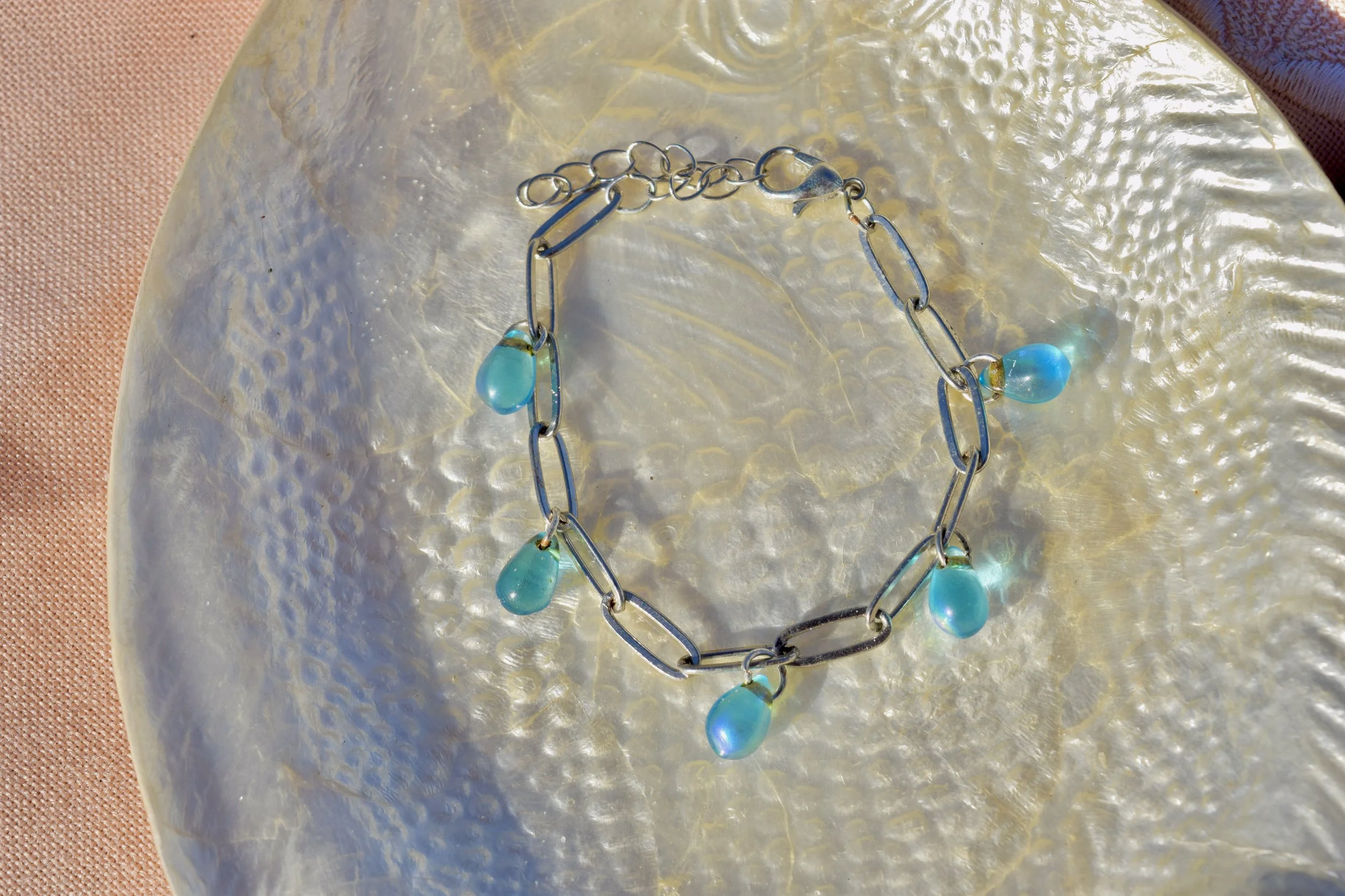 Blue Chain Bracelet, handmade by Busy Beech from recycled and second-hand materials