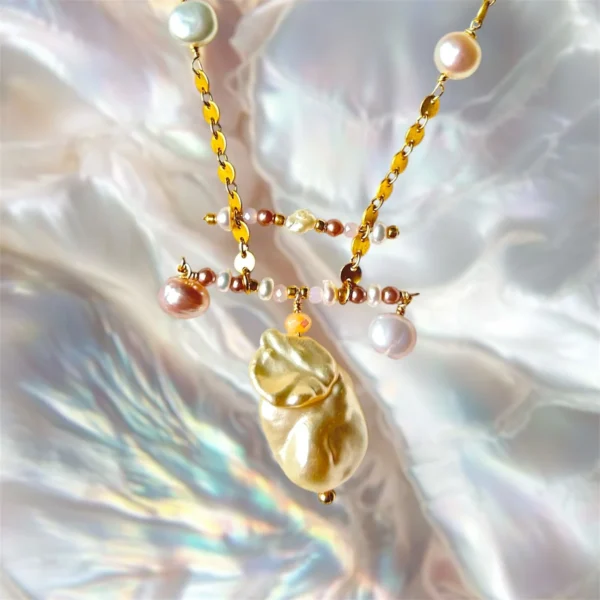 Sierra gold necklace, handmade by Busy Beech from recycled and second-hand materials