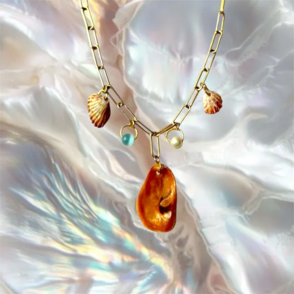 Tate gold necklace, handmade by Busy Beech from recycled and second-hand materials